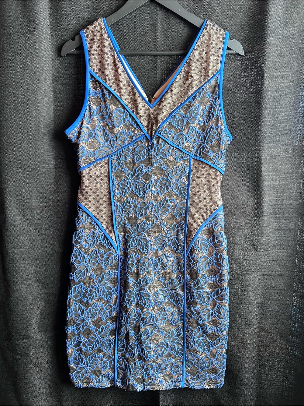 Nikibiki Blue Black Lace Overlay Cocktail Dress Size LRG Sleeveless Party Dress